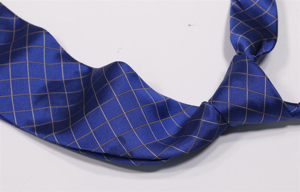 Prada Milano Navy Blue w/ Gold Checkered Jacquard Silk Handmade Mens Necktie Tie